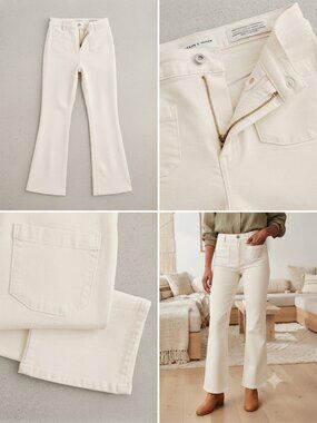 Faherty Stretch Terry Patch Pocket Flare JEANS/ DENIM  Egret White Size 28